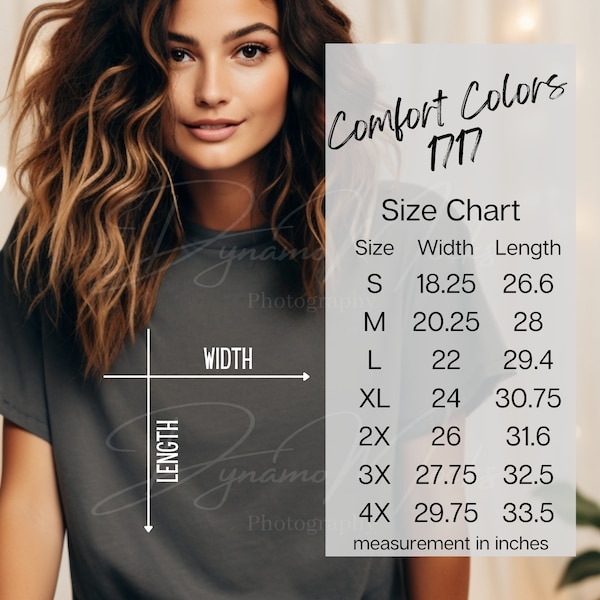 Comfort Colors 1717 Size Chart, Comfort Colors Shirt Sizing Measurements, Comfort Colors Mockup, 1717 Tshirt Size Chart