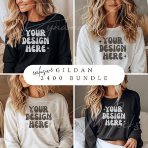 Gildan 2400 Mockup Bundle | Gildan Long Sleeve Mockup | Black White Dark Heather Red Long Sleeve Shirt Mockup | Gildan Bundle