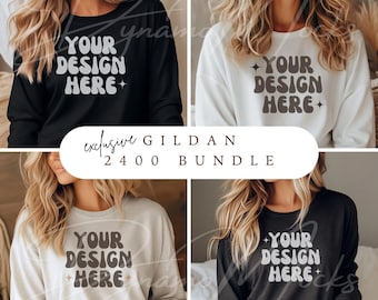 Gildan 2400 Mockup Bundle | Gildan Long Sleeve Mockup | Black White Dark Heather Red Long Sleeve Shirt Mockup | Gildan Bundle