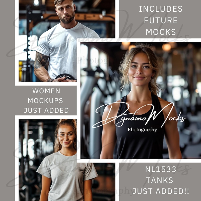 Gym Shirt Mockup Bundle, Bella Canvas 3001 Mockup, Men Women Front and Back Mockup, Black White Athletic Heather Red Dark Heather 3001 Mocks image 3