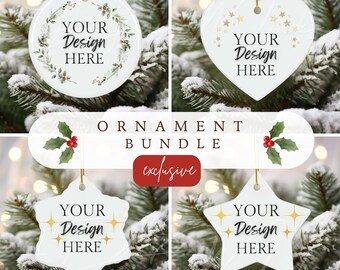 Ornament Mockup, Christmas Mockup, White Ornament Mockup Bundle, Round Star Snowflake Heart Ornament Mockup