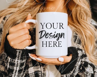 Mug Mockup, 15oz Ceramic White Mug Mockup, Coffee Cup Mockup, Trendy Boho Aesthetic Minimalist, Ceramic Mug Mockup
