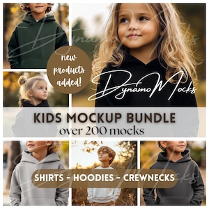 Kids Mockup Bundle, Kids Shirt Mockup, Youth Sweatshirts Crewnecks Hoodie Mockups, Birthday Fall Winter Christmas Mockups