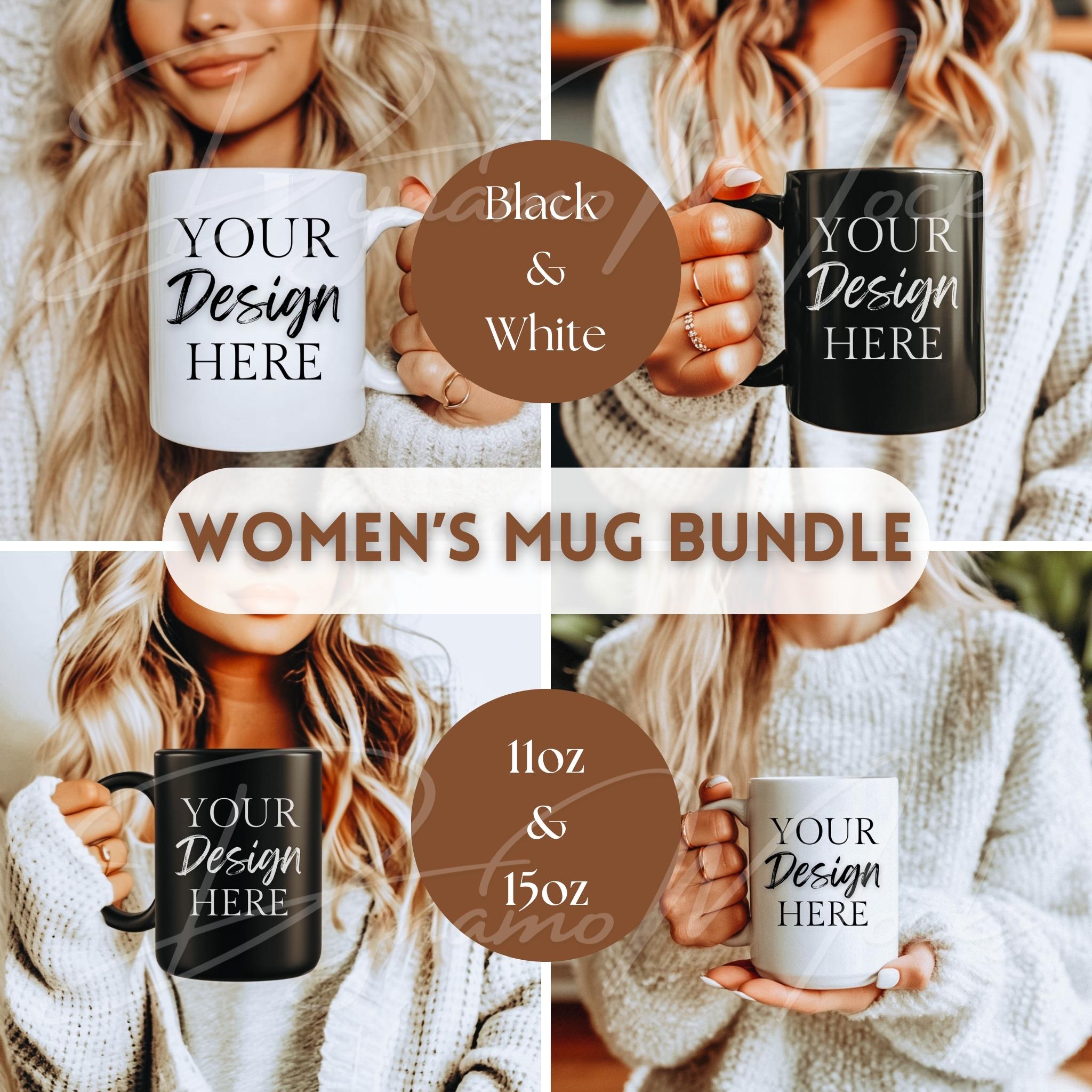 Mug Mockup Bundle, Coffee Cup Mockup, 11oz Black Mug Mockup, 15oz White Mug Mockup, Ceramic White Mug Mockup, Boho Mug Mockups