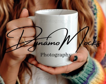 White Mug Mockup, Coffee Cup Mock, 15oz White Mug Mocks, Trendy Boho Aesthetic Minimalist, Female Woman Mug Mock