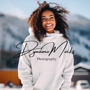 White Gildan 18500 Mockup | White Hoodie Mockup | Female Sweatshirt Winter Mockup | Diverse Women | Oversize Trendy Aesthetic