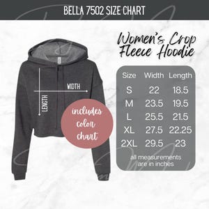 Bella Canvas 7502 Size Chart, Black Crop Fleece Hoodie Mockup, Cropped Sweatshirt Mockup, Beach Mockup, Bella 7502 Size Chart