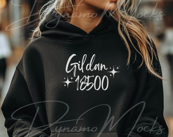 Gildan 18500 Mockup, Czarny Mockup Bluzy z Kapturem