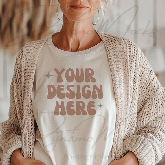 Natural Gildan 64000 Mockup, Natural Tshirt Mockup, Older Woman Shirt Mockup, Female Grandma Nana Shirt Mocks, Gildan Soft Style Mockup