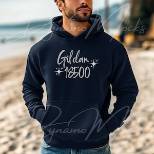 Gildan 18500 Mockup, Navy Hoodie Mockup, Summer Beach Mockup, Mens Mockups, Navy 18500 Mockup, G18500 Navy Sweatshirt Mockup