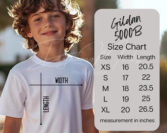 Gildan 5000b Size Chart, Kids Shirt Mockup, Gildan Youth Sizing, Gildan 5000b Mockup