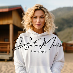 White Gildan 18500 Mockup | White Hoodie Mockup | Female Sweatshirt Outdoor Mockup | Diverse Women | Oversize Trendy Aesthetic