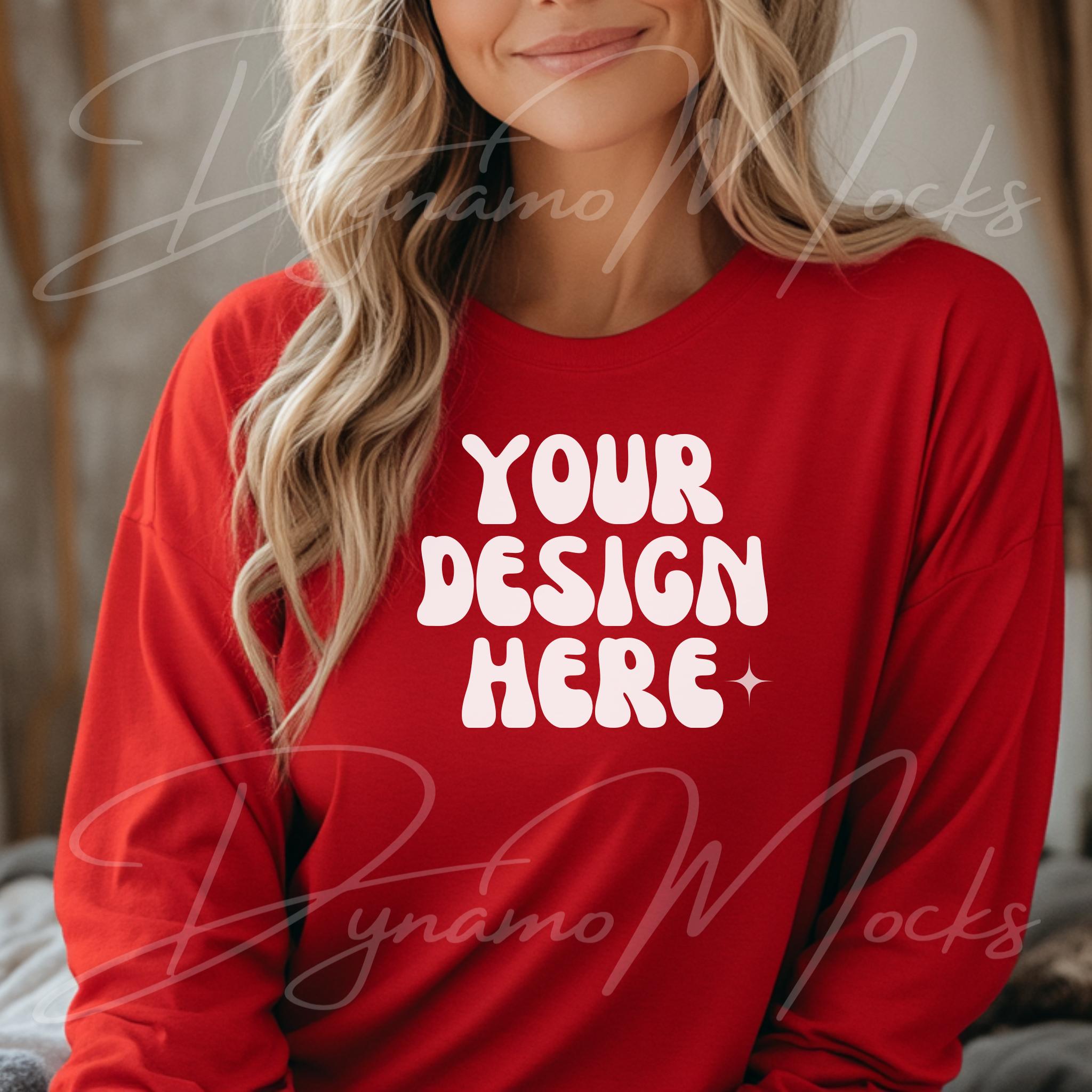 Gildan 2400 Mockup, Red Gildan Long Sleeve Mockup, Red Long Sleeve Mockup, Female Boho Aesthetic, Tshirt Mockup
