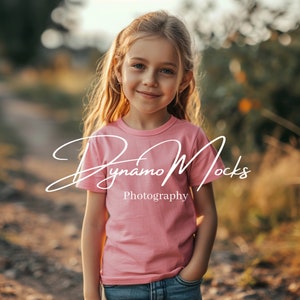 Kids Shirt Mockup, Pink Bella Canvas 3001Y Mockup, Youth Pink Tshirt Mockup, Bella Canvas Mockup