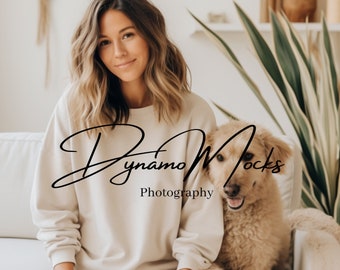 Dog Mom Sand Sweatshirt Mockup | Sand Gildan 18000 Mockup | Animal Lover Sweater | Dog Walker Pet Crewneck Mocks