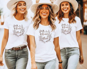 Bachelorette Mockup | White Bella Canvas 3001 Mockup | Trendy Boho Female Model | Bridal Mockup | Bride Party Shower
