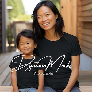 Mommy and Me Mockup | Black Bella Canvas 3001 Tshirt | Youth Black Gildan Shirt Mockup | Mom and Kid Mocks