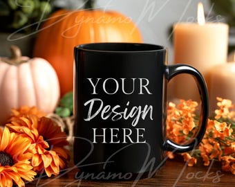 Mug Mockup, 15oz Ceramic Black Mug Mockup, Fall Mockup, Fall Mug Mockup, Coffee Cup Mockup, Trendy Boho, Ceramic Mug Mockup