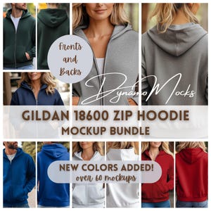Gildan 18600 Mockup Bundle, Men Women Zip Up Hoodie Mockup, Sweatshirt Front and Backs, Gildan Sweatshirt Mockup, Full Zipper Hoodie Mocks
