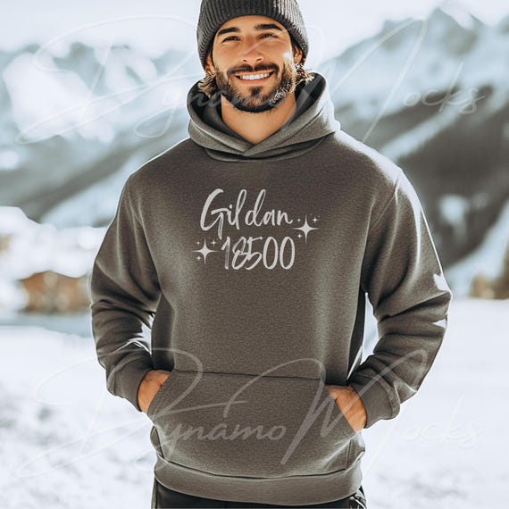 Dark Heather Gray Gildan 18500 Mockup | Hoodie Mockup | Male Sweatshirt Winter Mockup | Diverse Men | Oversize Trendy Aesthetic