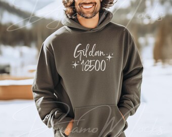 Dunkelgrau meliert Gildan 18500 Mockup | Hoodie Mockup | Männliches Sweatshirt Winter Mockup | Diverse Männer | Oversize Trendy Ästhetik
