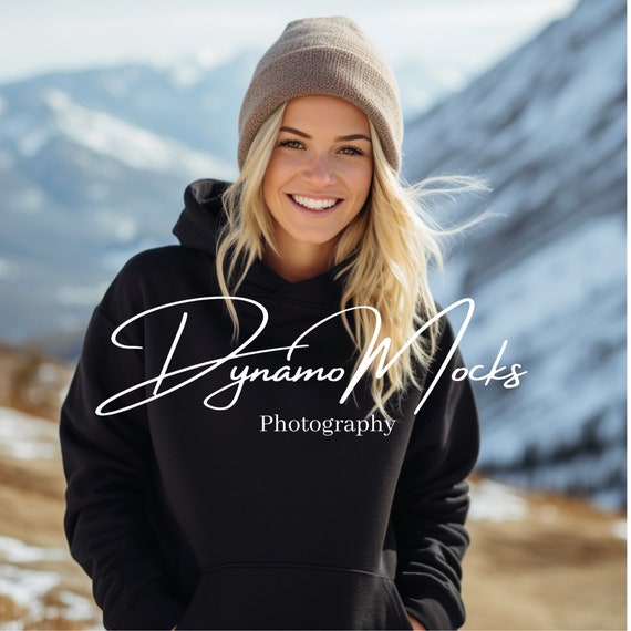 Black Gildan 18500 Mockup | Black Hoodie Mockup | Female Sweatshirt Outdoor Mockup | Diverse Women | Oversize Trendy Aesthetic