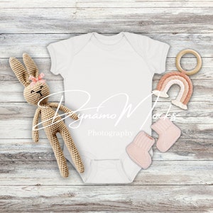 White Rabbit Skins 4424 Mockup | Flat Lay Mockup | Baby Bodysuit Mockup | Rabbit Skins Baby Body Suit