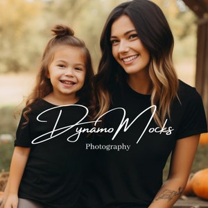 Mommy and Me Mockup | Black Bella Canvas 3001 Tshirt | Youth Black Gildan Shirt Mockup | Mom and Kid Mocks