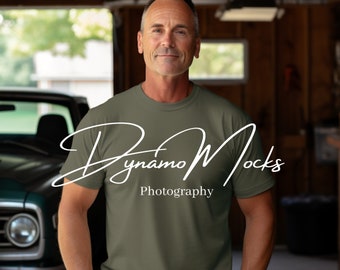 Heather Olive Bella Canvas 3001 Mockup | Short Sleeve Shirt | Male Mock Up | Diverse Men | Dad Husband Boyfriend