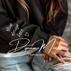 Sleeve Mockup, Black Sleeve Mockup Crewneck, Wrist Cuff Mock, Gildan Sleeve, Custom Sleeve Mock, Gildan 18000 Mockup, Gildan 18500 Mockup
