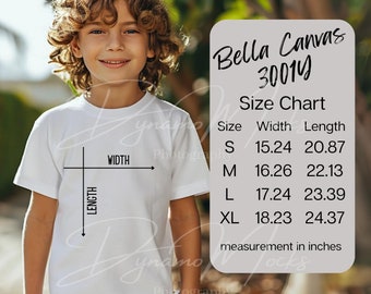 Bella Canvas 3001y Size Chart, Kids Shirt Mockup, Bella Youth Sizing, Bella Canvas 3001y Mockup