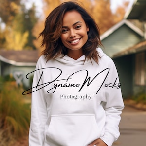 White Gildan 18500 Mockup | White Hoodie Mockup | Female Sweatshirt Mock Up | Diverse Women | Oversize Trendy Aesthetic