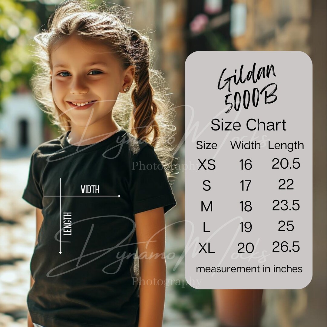 Gildan 5000b Size Chart, Kids Shirt Mockup, Gildan Youth Sizing, Gildan