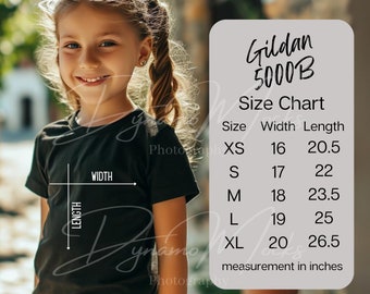 Gildan 5000b Size Chart, Kids Shirt Mockup, Gildan Youth Sizing, Gildan 5000b Mockup