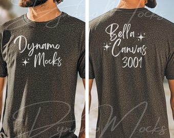 Bella Canvas 3001 Mockup, Dark Heather Gray Front and Back Mockup, Mens Shirt Mockup, Male Tshirt Mocks, Bella 3001 Mockup, Beach Mockup