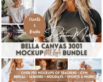 Bella Canvas 3001 Mockup Bundle, Front and Back Mockups, Bachelorette Teacher Gyms Sports Men Women Seniors Christmas Shirt Mockups