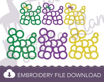 Mardi Gras Bead Dog Satin Outline Embroidery File | INSTANT DOWNLOAD | ITH |