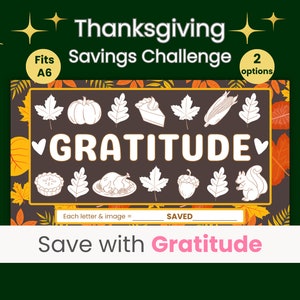 Thanksgiving Savings Challenge, Fall Savings Challenge, Autumn Savings, Mini Savings Challenge, Save with Gratitude, Fits A6 Cash Binder