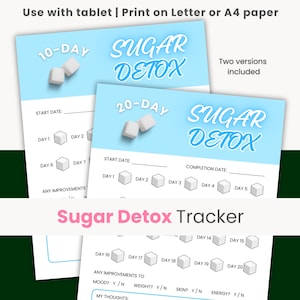 Sugar Detox Tracker, No Sugar Challenge, Weight Loss, Body Detox, Sugar Free Challenge, Reduce Sugar Craving, 10 Days, 20 Days