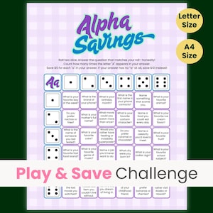 Fun Savings Game, Roll the Dice Savings Challenge Game, Money Budgeting Game, Alpha Savings Game, Five Dollars, Ten Dollars, Letter size, A4