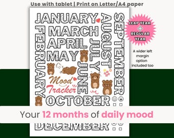 Cute Mood Tracker 2026, Mood Tracker Printable, Mood Log, Mood Calendar, Mood Chart, Emotion Tracker, Mood Record, Letter size, A4, Digital