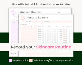 Skincare Routine Planner, Skincare Product Tracker, Track Skin Allergy, Digital Skincare Planner, Skincare Printable, Skincare Inventory