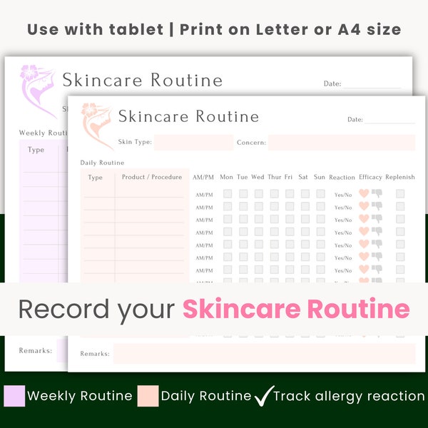 Skincare Routine Planner | Skincare Routine Tracker | Track Skin Allergy  | Digital Skincare Planner | Skincare Journal | Skincare Printable