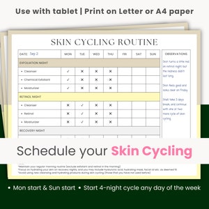 Skin Cycling Routine | Skin Cycling Tracker | Skin Cycling Calendar | Skin Cycling Schedule | Retinol | Sensitive Skin | Printable | Digital