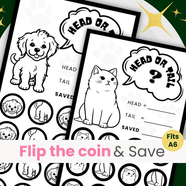 Head or Tail Savings Challenge Game Cute Savings Challenge Flip the Coin Low Budget Savings Challenge A6 Mini Savings Challenge Game
