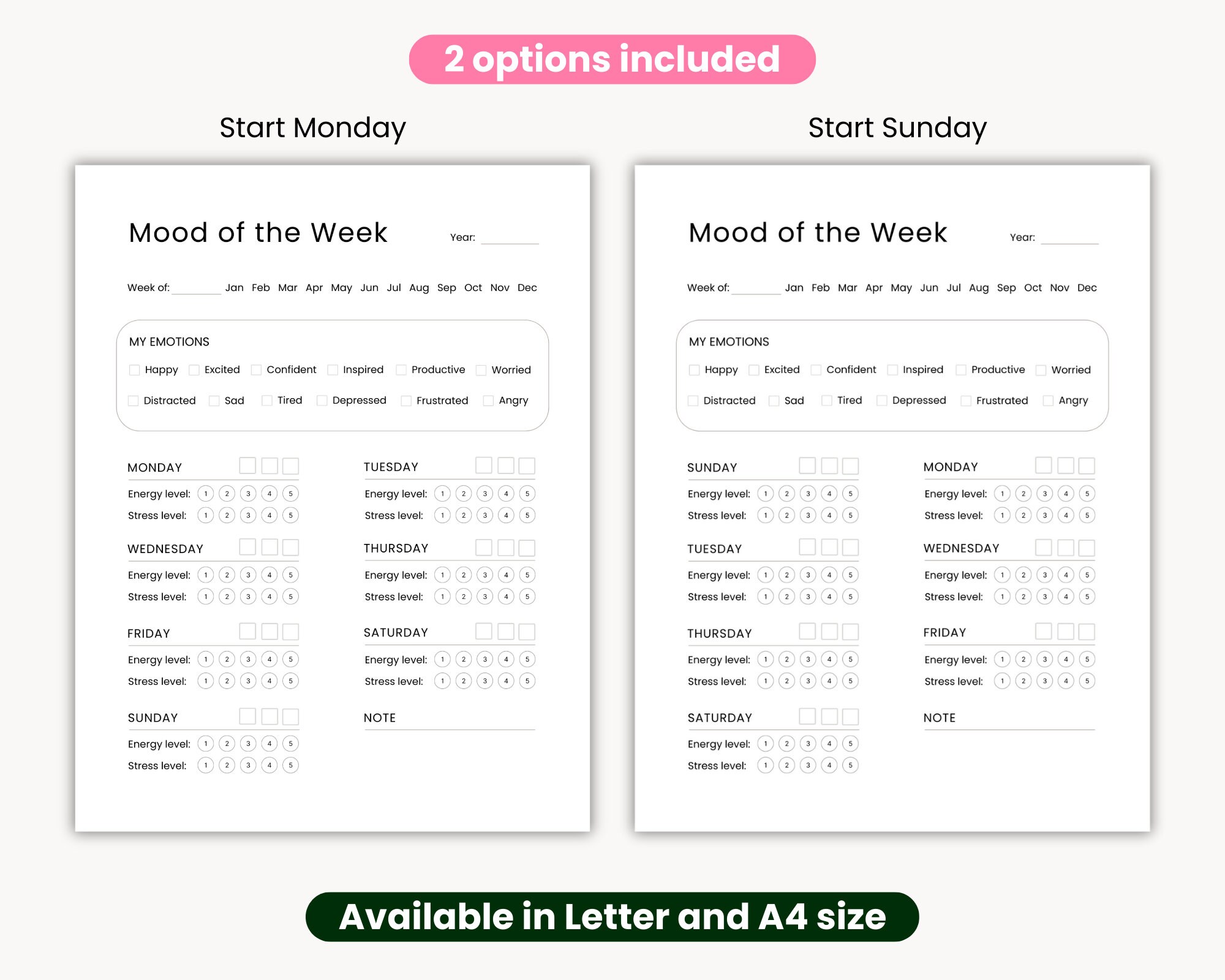 Weekly Mood Weekly Mood Tracker, Mood Tracker Printable, Mood Tracker Digital, Mood ...