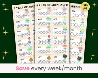 Monthly Savings Challenge, New Year Savings Tracker, Month Ahead Savings, 12 Months Savings Challenge, Annual Savings, Fits A6 Binder
