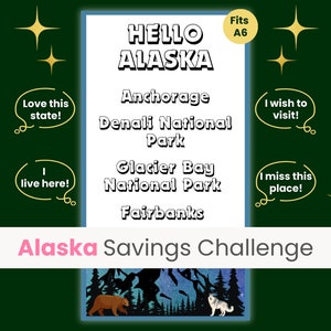 Vacation Savings Challenge, Alaska Savings Tracker, Cruise Savings Challenge, Alaska Cruise, Alaska Vacation Fund, Fits A6 Binder