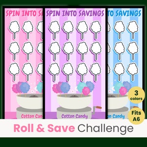 Cotton Candy Savings Game, Savings Challenge Game, Mini Savings Challenge, Roll the Dice Savings Challenge, Sweet Savings, Fits A6 Binder