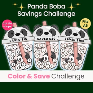 Desafío de ahorro con adorable panda boba, mini desafío de ahorro, ahorro de un dólar, ahorro de dos dólares, ahorro de 100, seguimiento de ahorros de té de burbujas